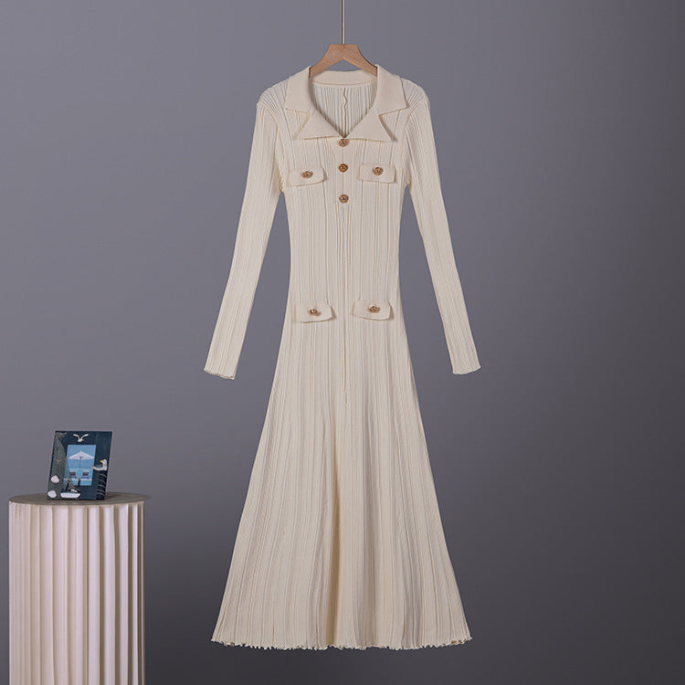 Knit Polo Neck Flared Midi Dress for Women