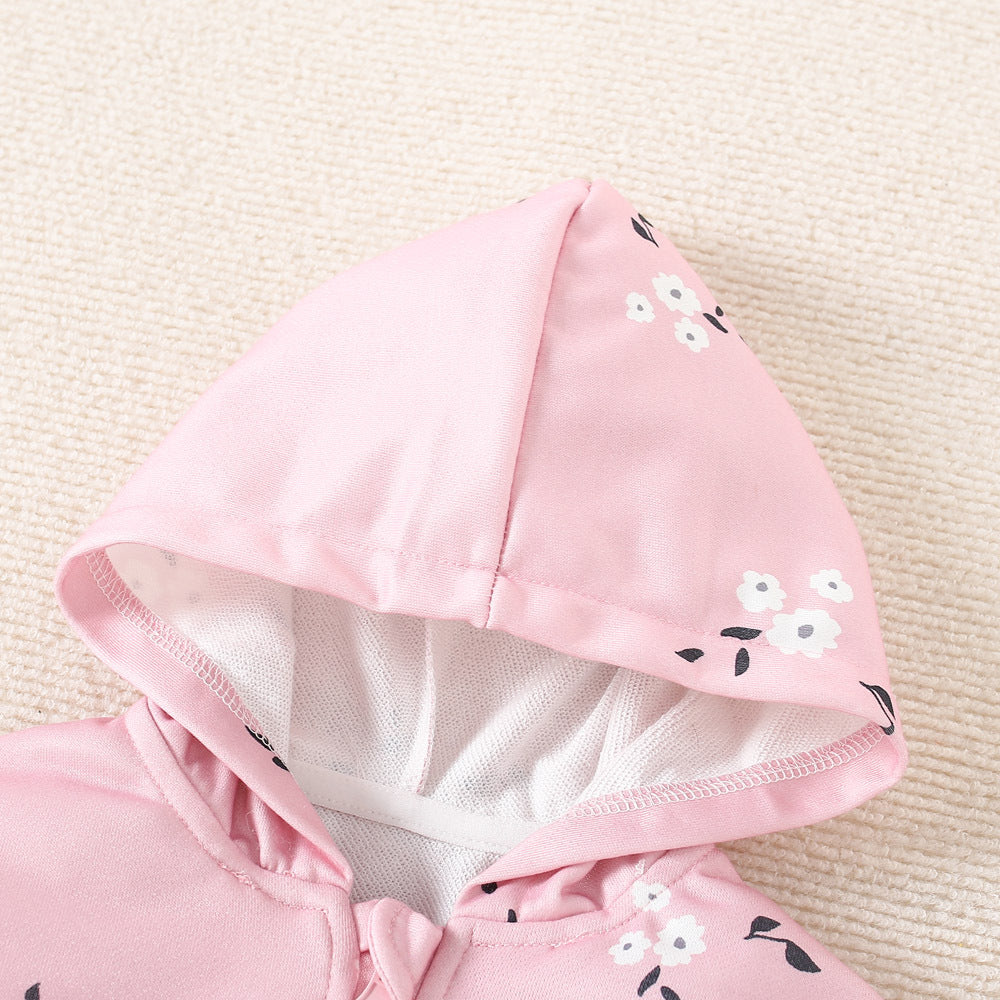 Full of floral print hooded zipper jacket