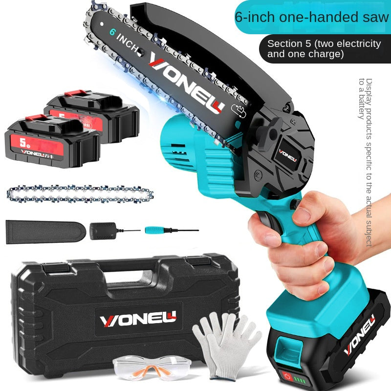 Powerful Cordless 6-Inch Mini Electric Saw for Home Wood Cutting, Rechargeable High-Power Outdoor Chainsaw