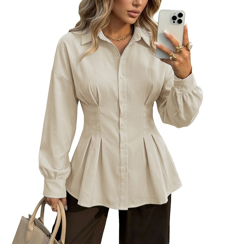 Solid color waist cinching shirt