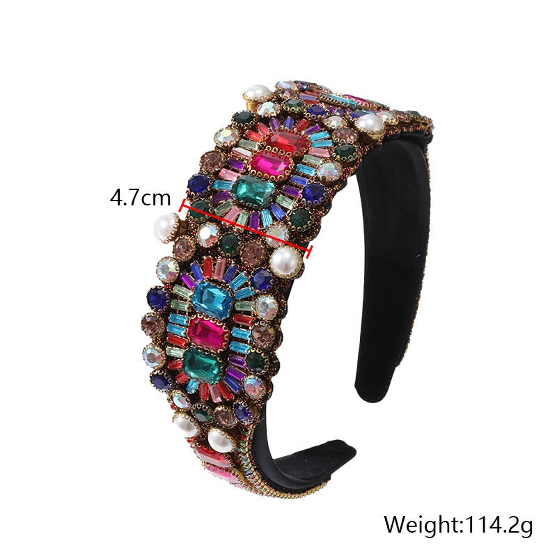 Heavy Industry Full Diamond Pearl Head Hoop Women's Thickened Sponge Embroidery Ball Hair Accessories