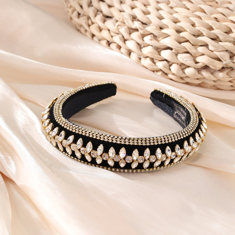 Fashionable rhinestone floral heavy industry Baroque wide brimmed sponge headband headband