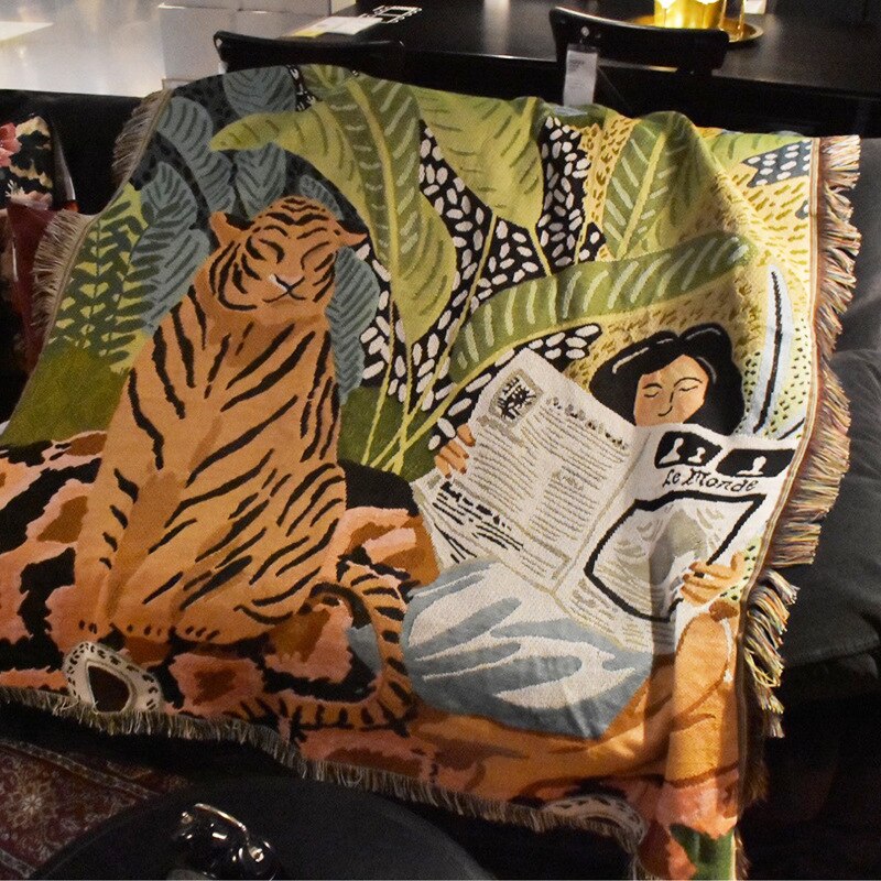 Nordic Multifunction Tiger Newspaper Girl Bohemia Throw Blanket Sofa Covers Tassel Dust Cover Air Conditioning Blankets For Bed