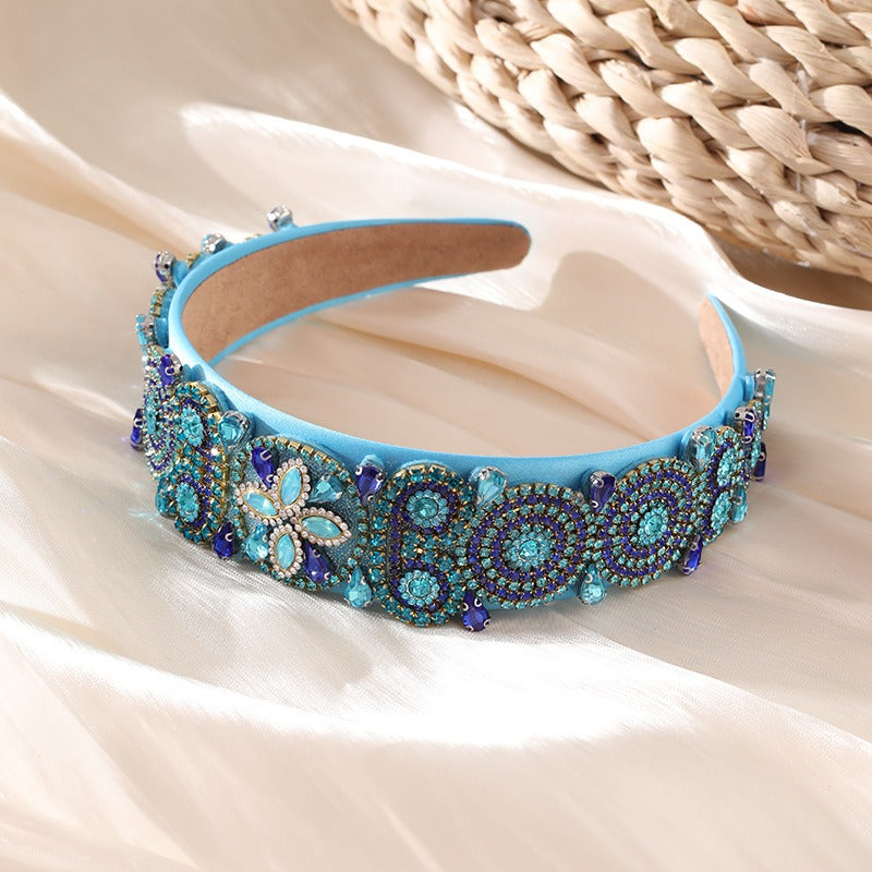 Fashionable Super Sparkling Colorful Water Diamond Wide Edge Heavy Industry Hair Accessories Headband