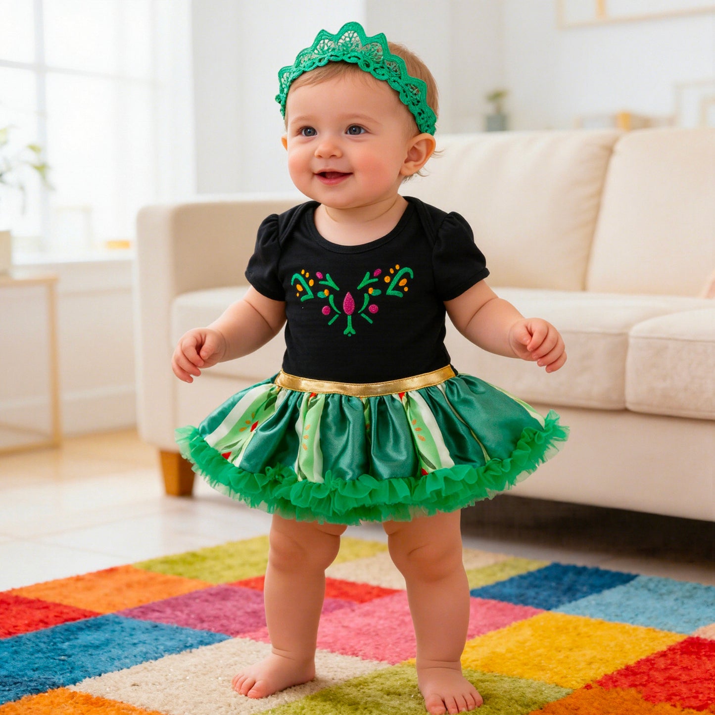 Spring Summer New Baby Frozen Short Sleeve Romper Dress with Crown Headwear 2-Piece Set Infant Clothes