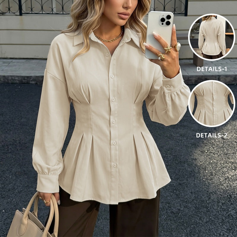 Solid color waist cinching shirt
