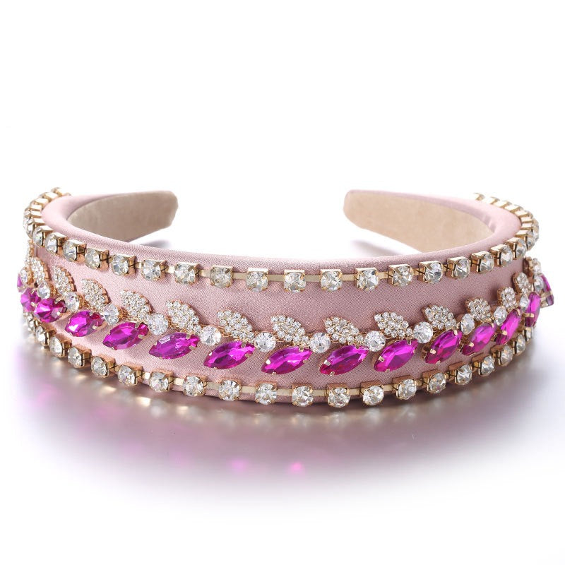 Wide edged colored glass diamond hairband