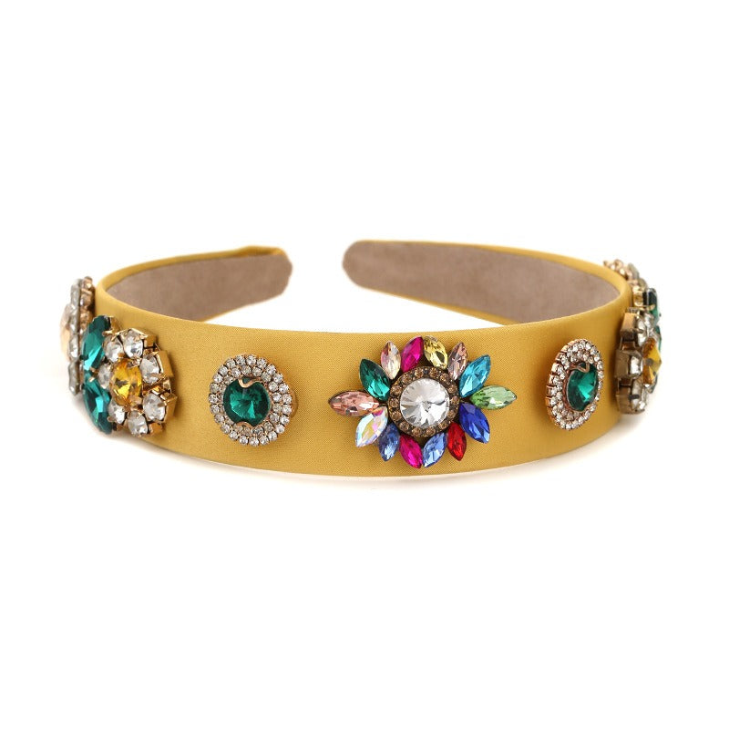 Fashionable wide brimmed hair band for women with diamond inlaid flower Baroque rhinestones
