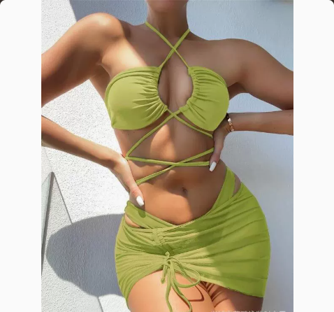 New  Multi-color Women's Separated Swimsuit Solid Color Three-piece Bikini Women's Swimwear