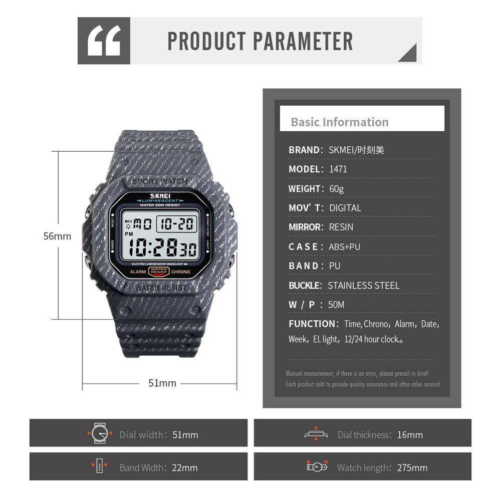 SKMEI 1471 Waterproof Luminous Digital Watch Military Sports Men Wristwatch Men's Watches Relogio Masculino relojes para hombre