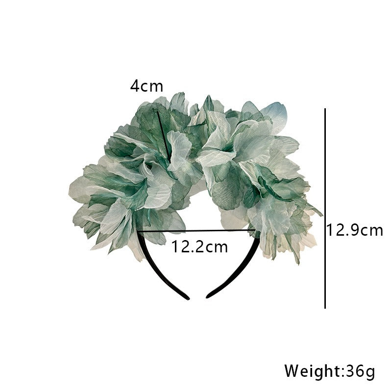 Handmade fabric oversized flower headband for women's snow gauze headband