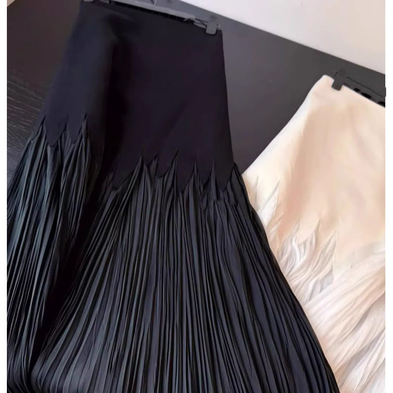 Petal pleated high waisted midi skirt with lace heavy pleats hanging down long skirt for women