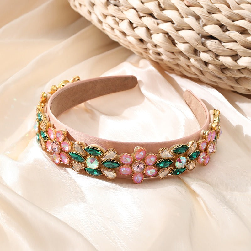 Heavy Industry Fashion Creative Hair Hoops Baroque Water Drill Bit Hoops Women's Wide Edge Hair Accessories