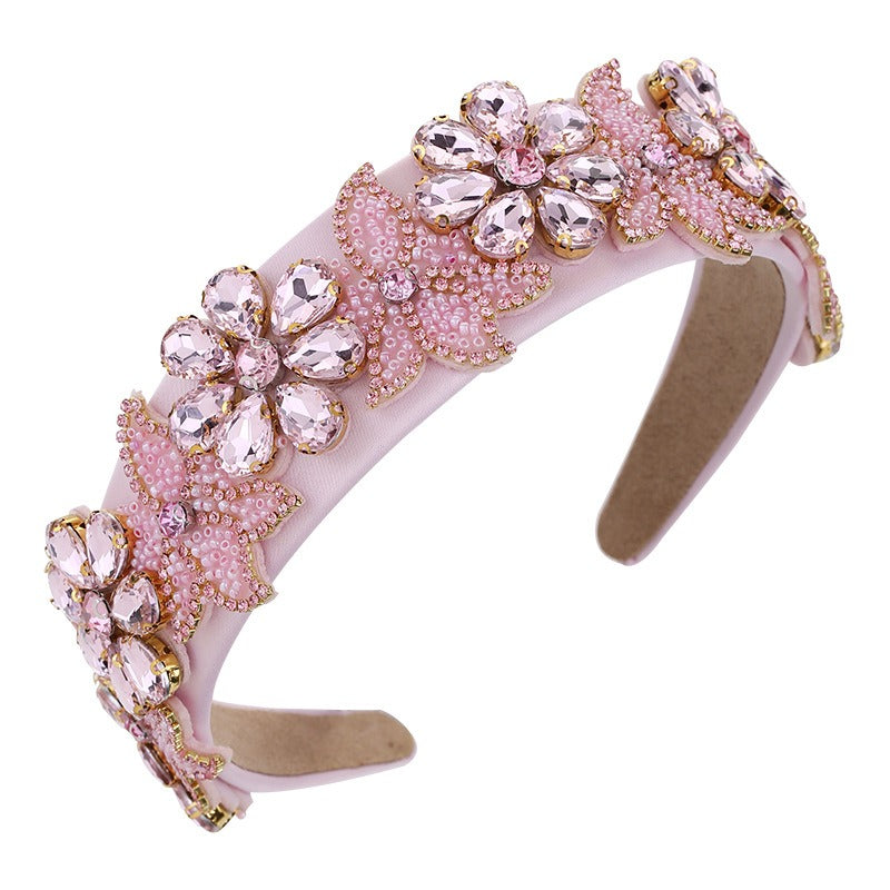 Crystal Rice Pearl Flower Heavy Industry Sponge Pressing Hair Headband Headband