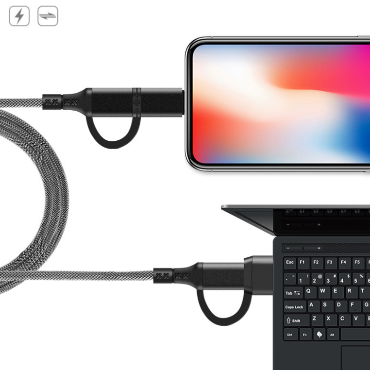 Four in one braided data cable PD60W fast charging cable suitable for Apple and Huawei phone Type-C flash charging cable
