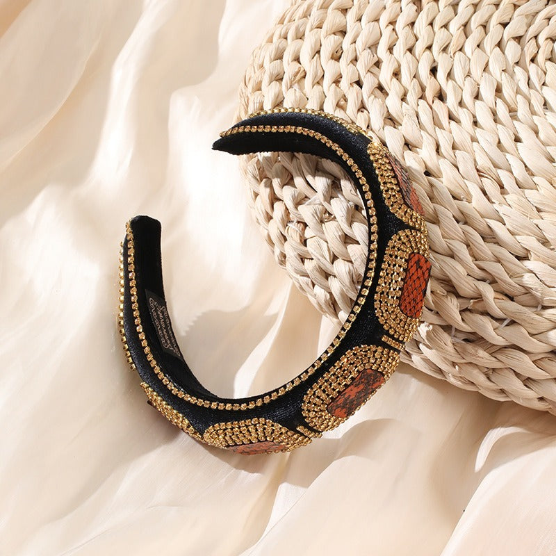 Colored Diamond Sponge Hair Hoop Women's Wide Edge Baroque