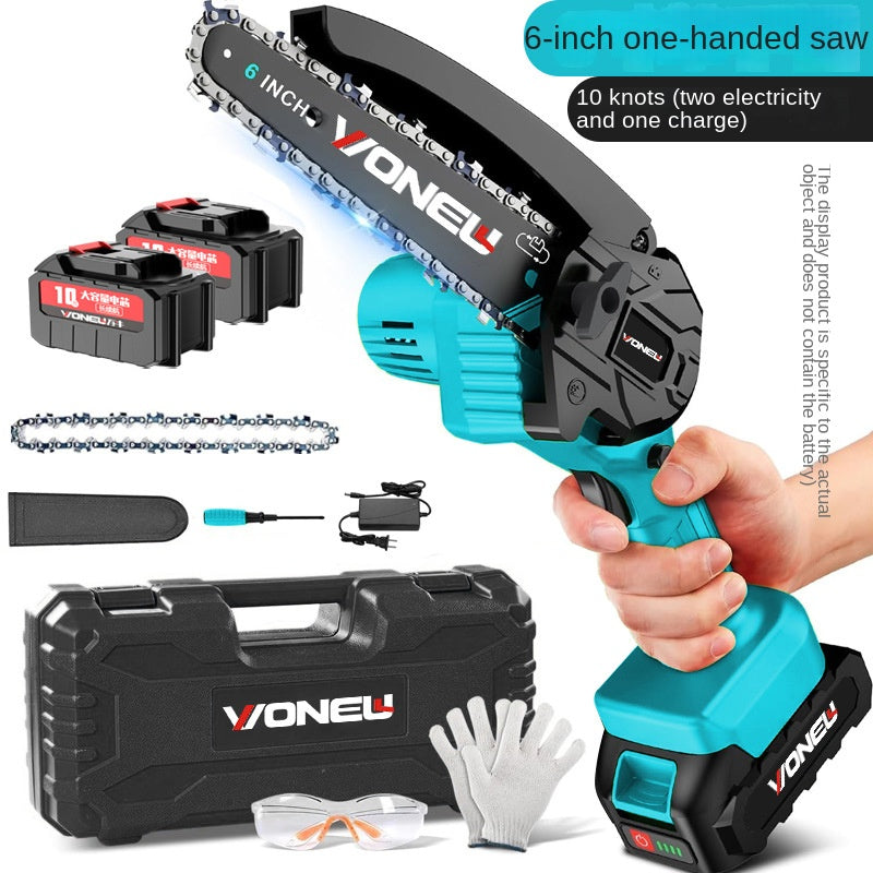Powerful Cordless 6-Inch Mini Electric Saw for Home Wood Cutting, Rechargeable High-Power Outdoor Chainsaw