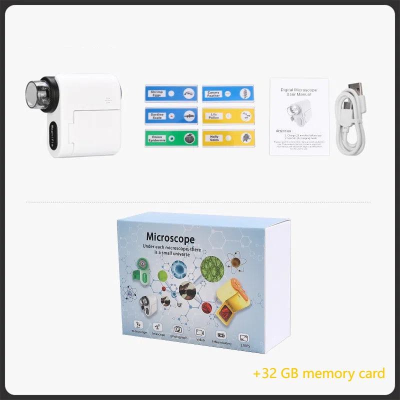 Handheld portable screen with camera microscope for children's science, high school students' toys can see bacteria 1000 times