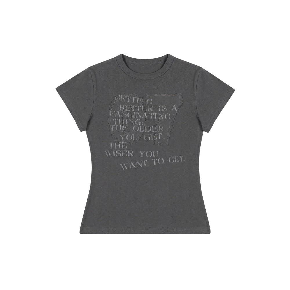 Applique Letter Print Regular Shoulder Short Sleeve T-Shirt for Women