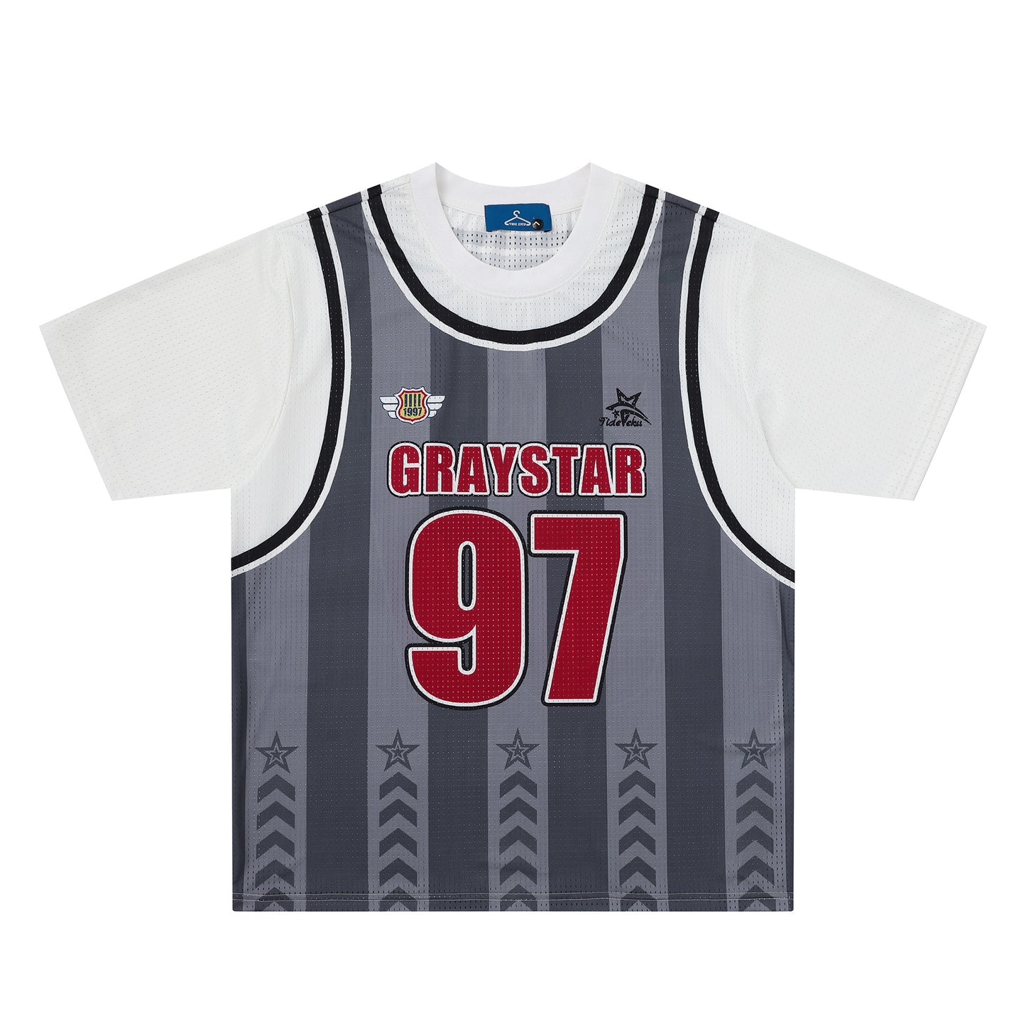 Loose Cool-Feel Printed T-Shirt Color Block Design, Short Sleeve