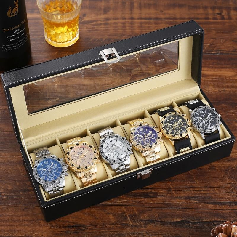 Six-Piece Boxed Watch Men's Steel Band Fashion Party Dress Watch Men's Gift