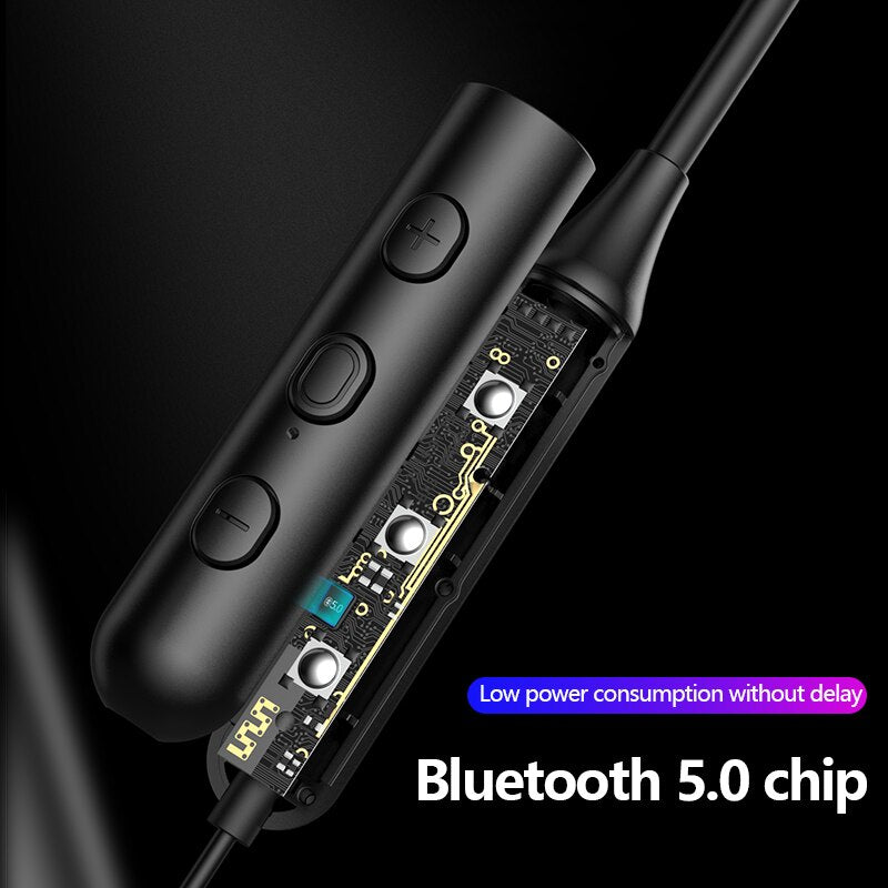 Swalle Bluetooth 5.0 Wireless Sports earphone Stereo Subwoofer Hanging Neck Hanging Metal Magnetic Bluetooth Headphone