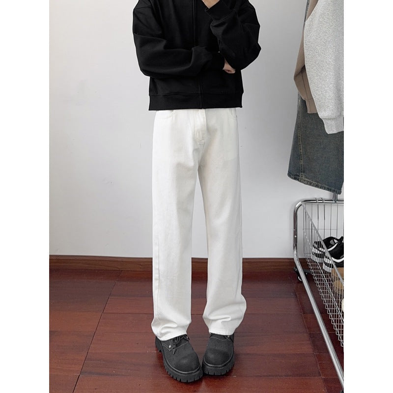 Jeans Men's High-Waisted Extra-Length Straight Leg Slim Fit Wide-Leg Pants