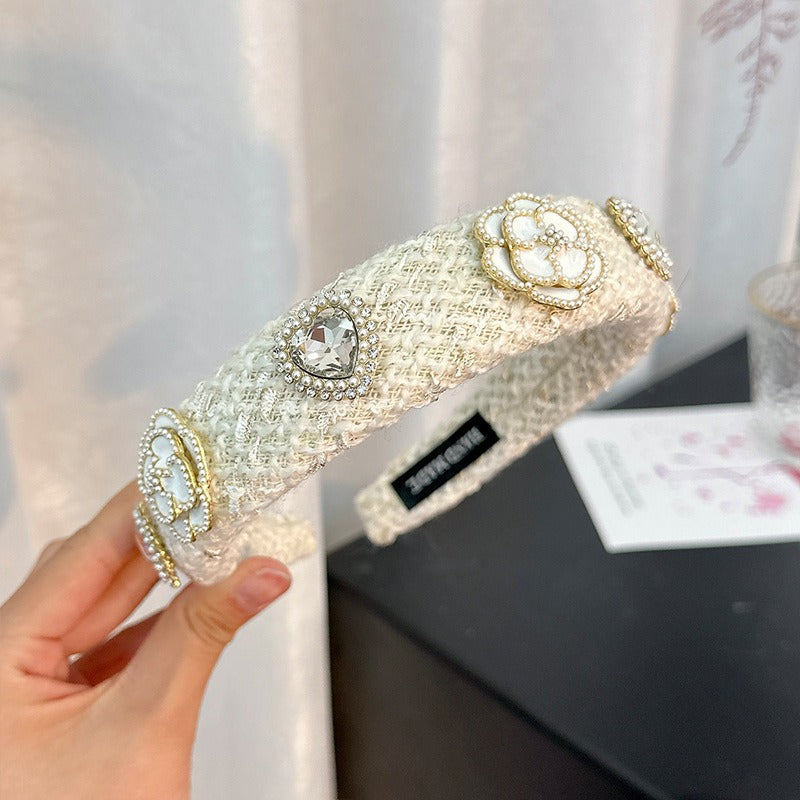 Fashionable Fabric Love Flower Pearl Super Sparkling Diamond Set Hair Hoop