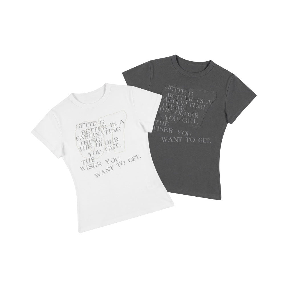 Applique Letter Print Regular Shoulder Short Sleeve T-Shirt for Women