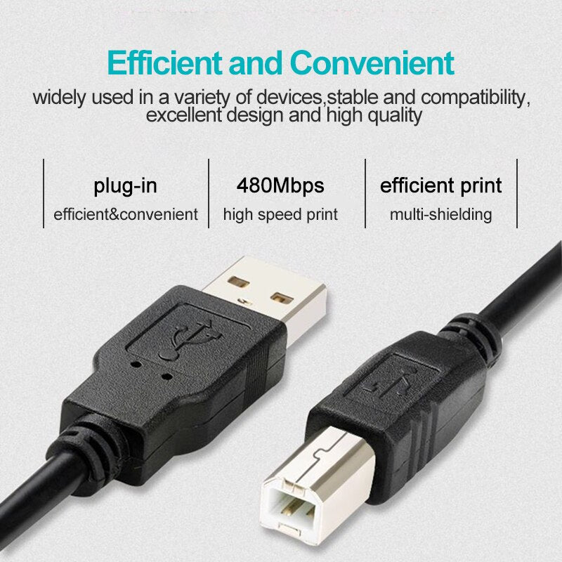 PHOMAX  USB 2.0 Print Cable USB Type A to B Male to Male Printer Cable  For Canon Epson HP ZJiang Label Printer DAC USB Printer
