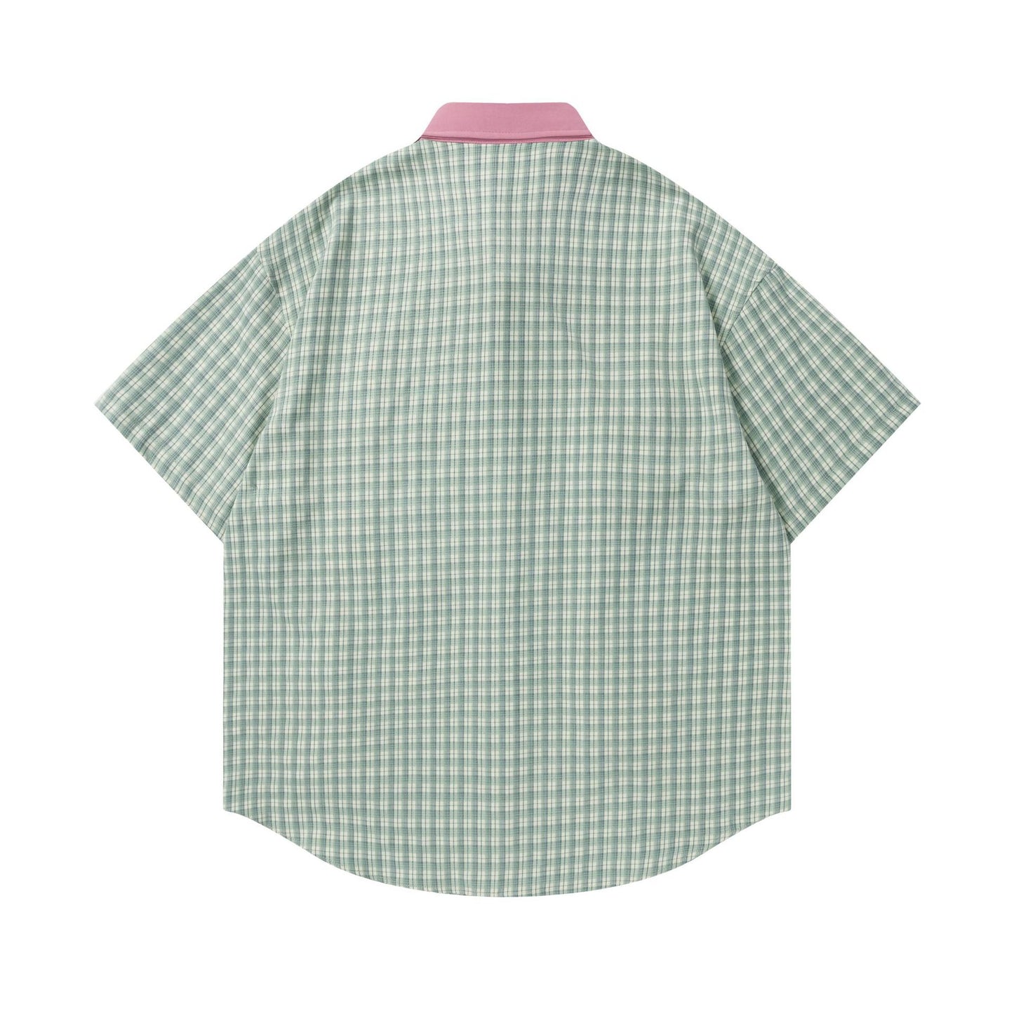 Embroidered checkered short sleeved shirt