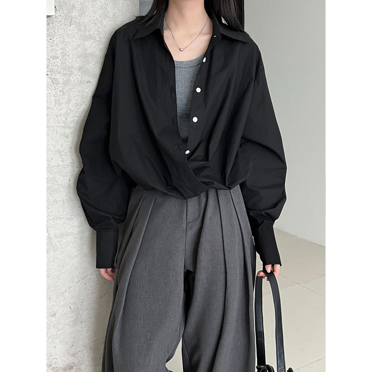 Deer West  High-Quality Deep V-Neck Layered Shirt for Women, Autumn Lazy Design Waist-Cinched Blouse