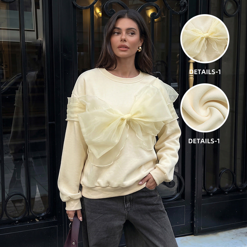 Bow tie pullover long sleeved hoodie