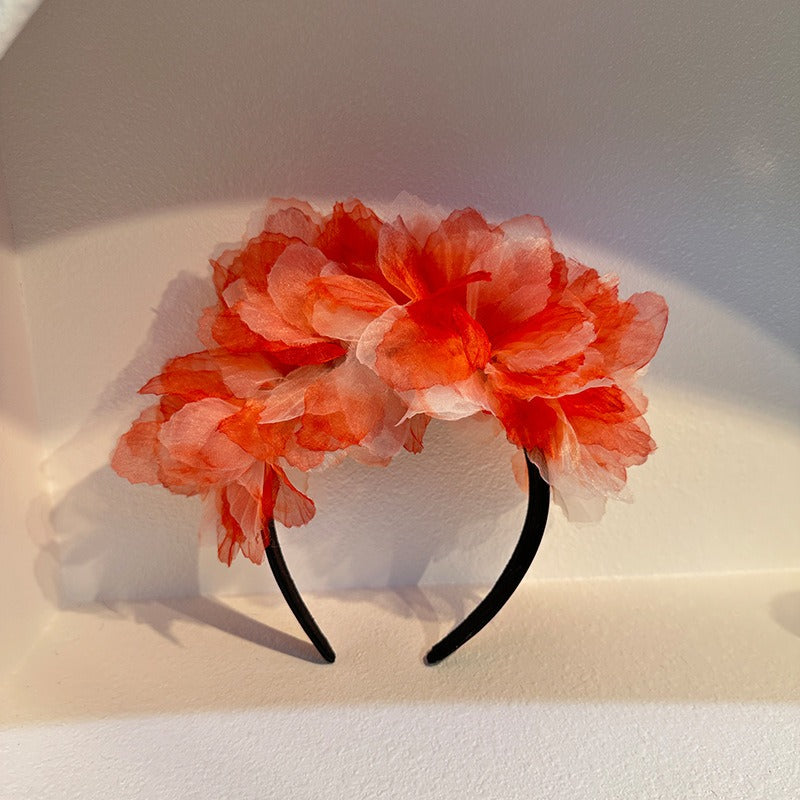 Handmade fabric oversized flower headband for women's snow gauze headband