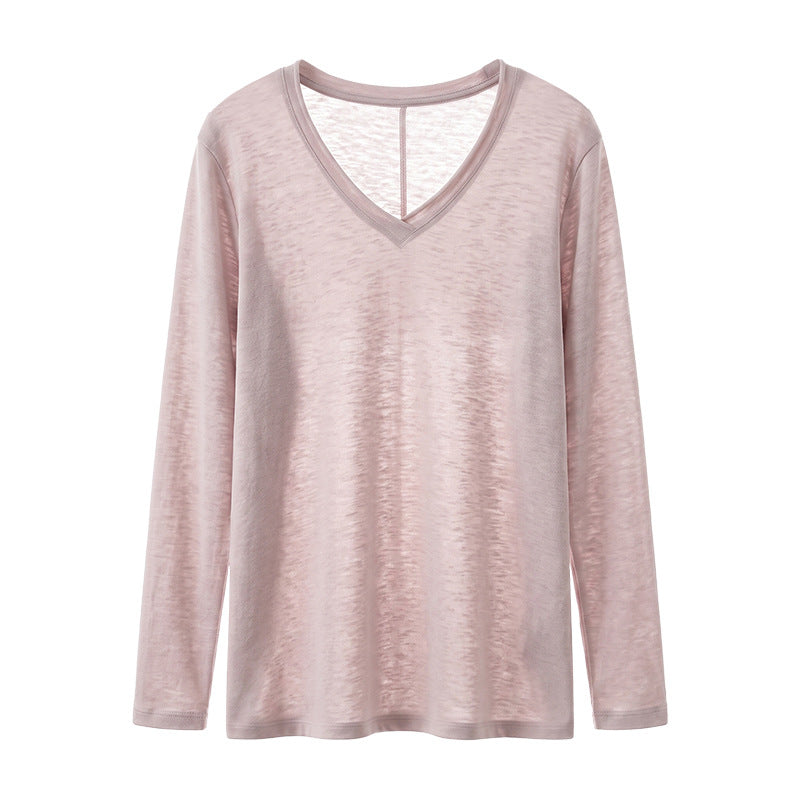 Snow Cotton Women's Long Sleeve T-Shirt, Deep V-Neck, Loose Casual Basic Versatile Top
