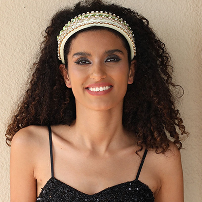 Wide edged colored glass diamond hairband