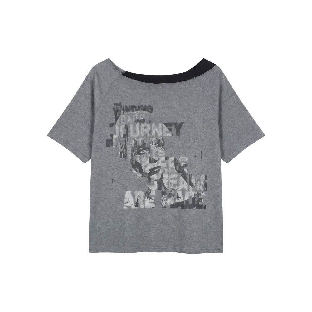 Letter Print Loose Slim Fit Designer Short Sleeve T-Shirt for Women