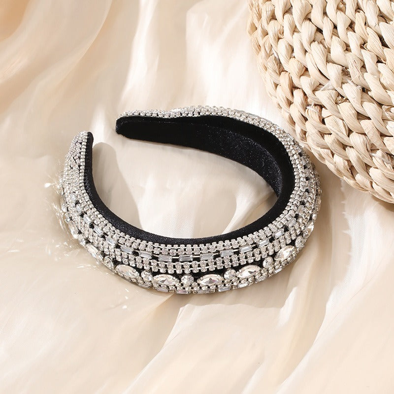 Colored Diamond Sponge Hair Hoop Women's Wide Edge Baroque