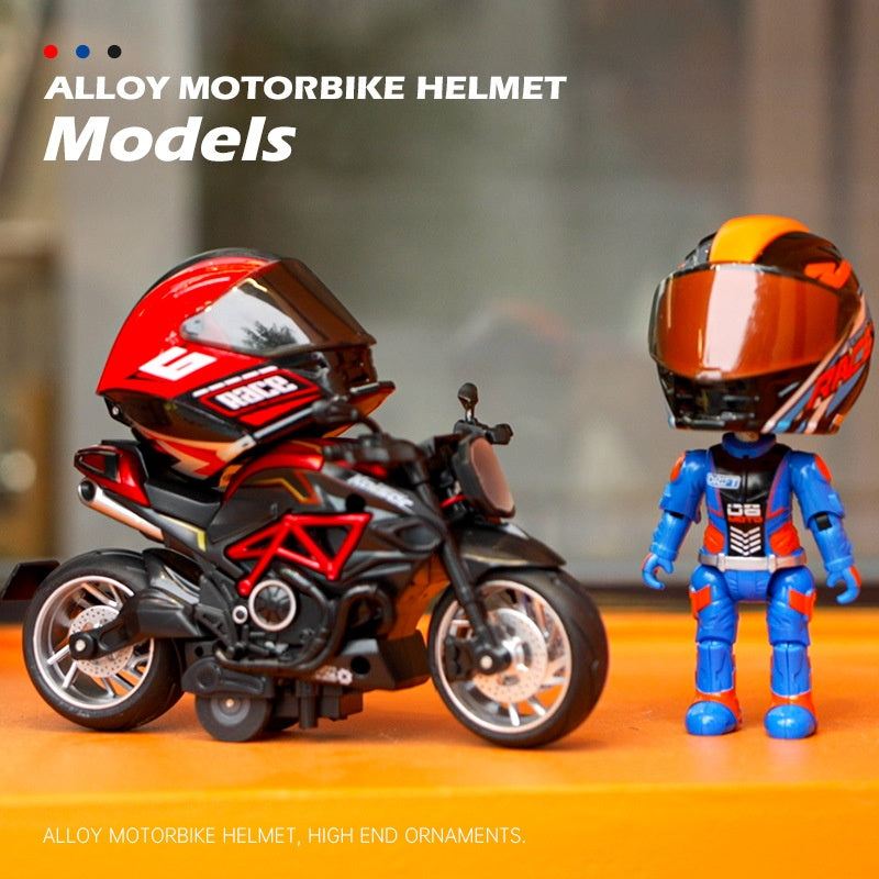 Simulation motorcycle rider alloy deformed doll helmet figurine figurine
