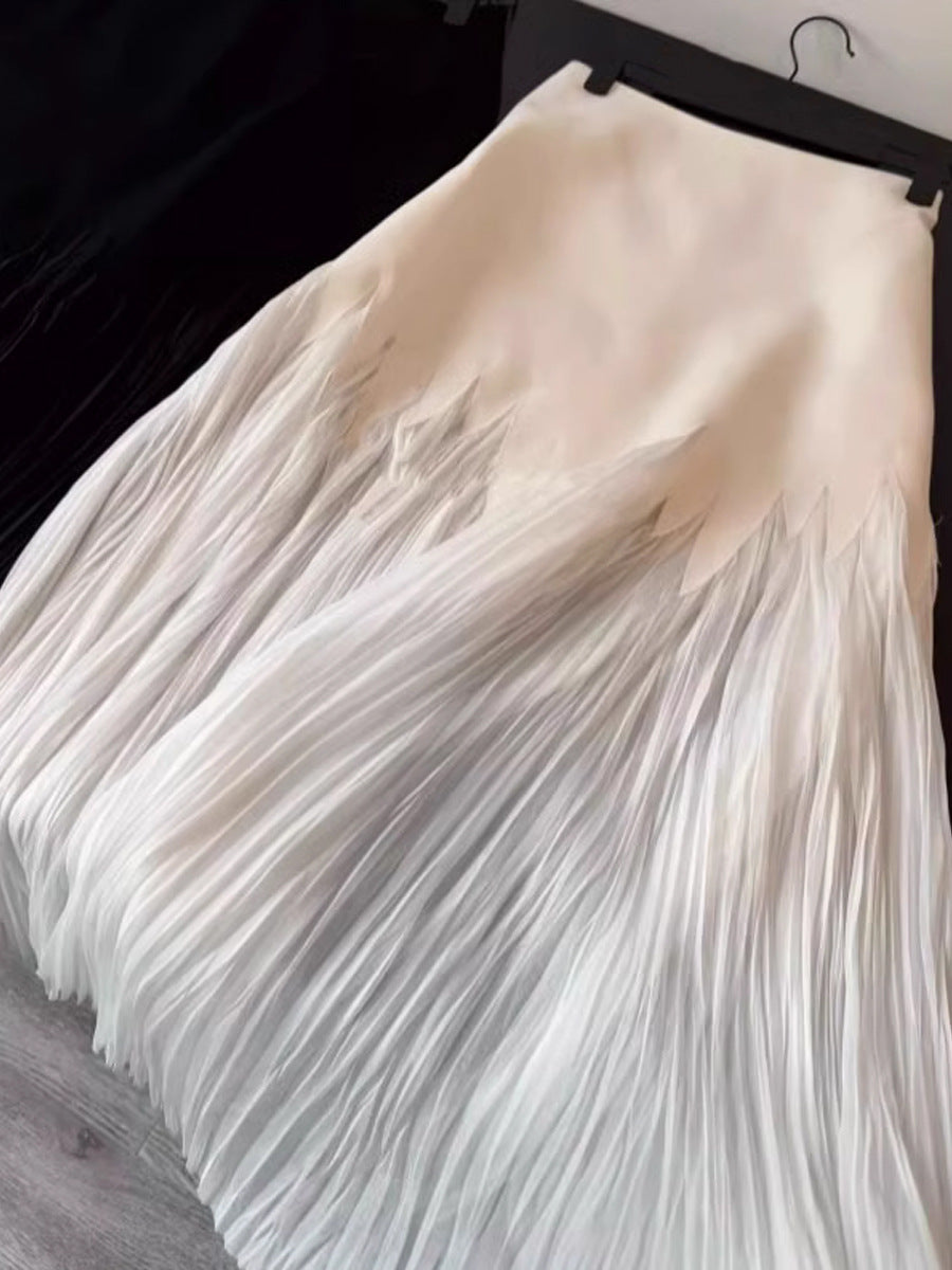 Petal pleated high waisted midi skirt with lace heavy pleats hanging down long skirt for women