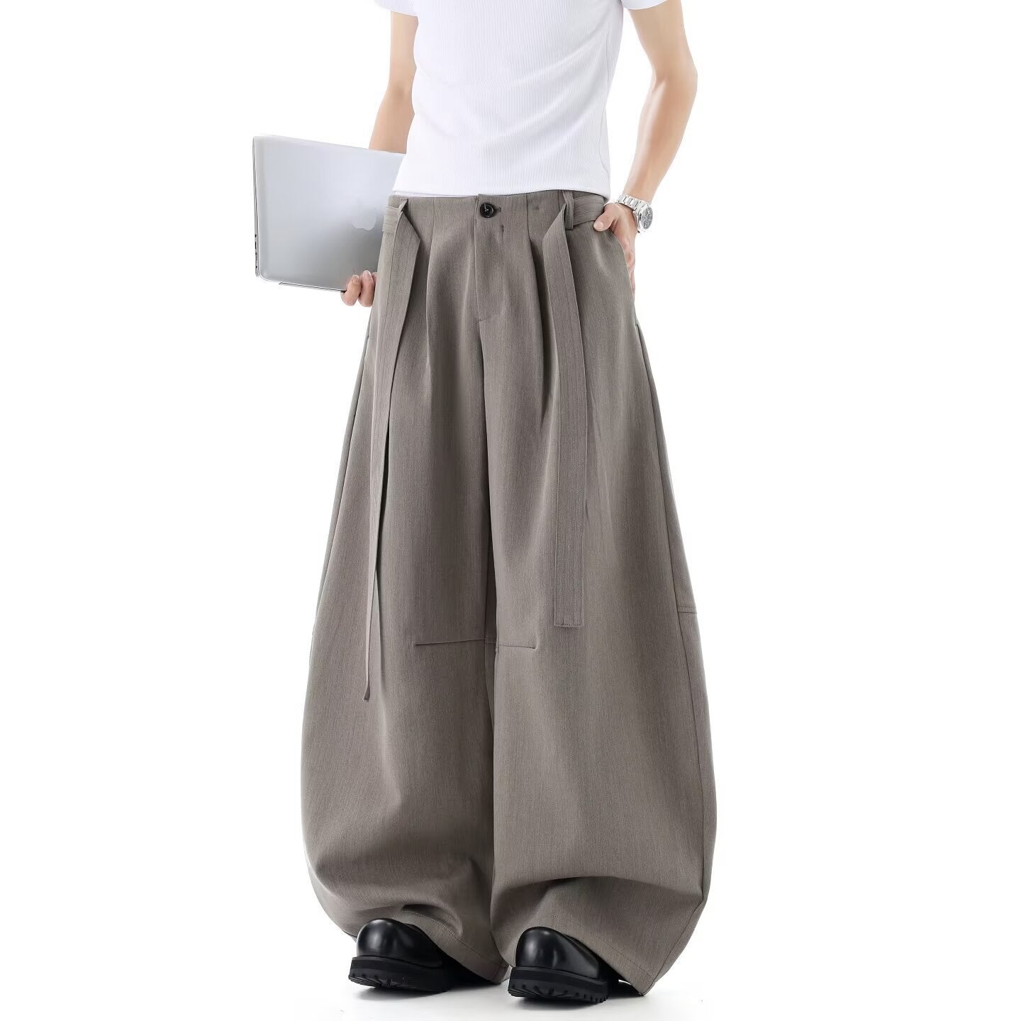 Commute Loose Drape Suit Pants, Slim Straight Leg Long Pants