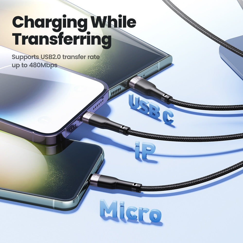 One to three 100W fast charging data compatible with Apple Typec Android phone braided charging cable