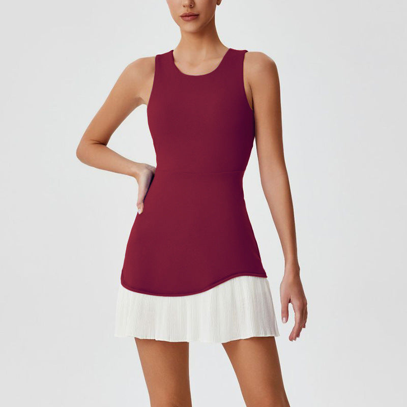 Hollow Back Design, Quick-dry Tennis Dress, Sleeveless Yoga Dress