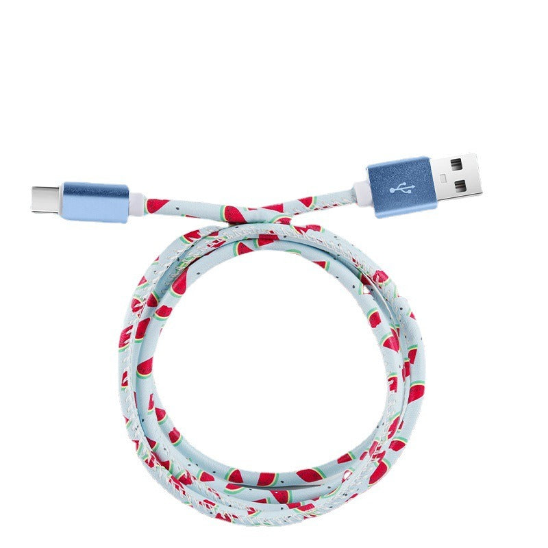 Creative data cable cartoon fruit cute fruit leather data cable suitable for Apple and Huawei phones