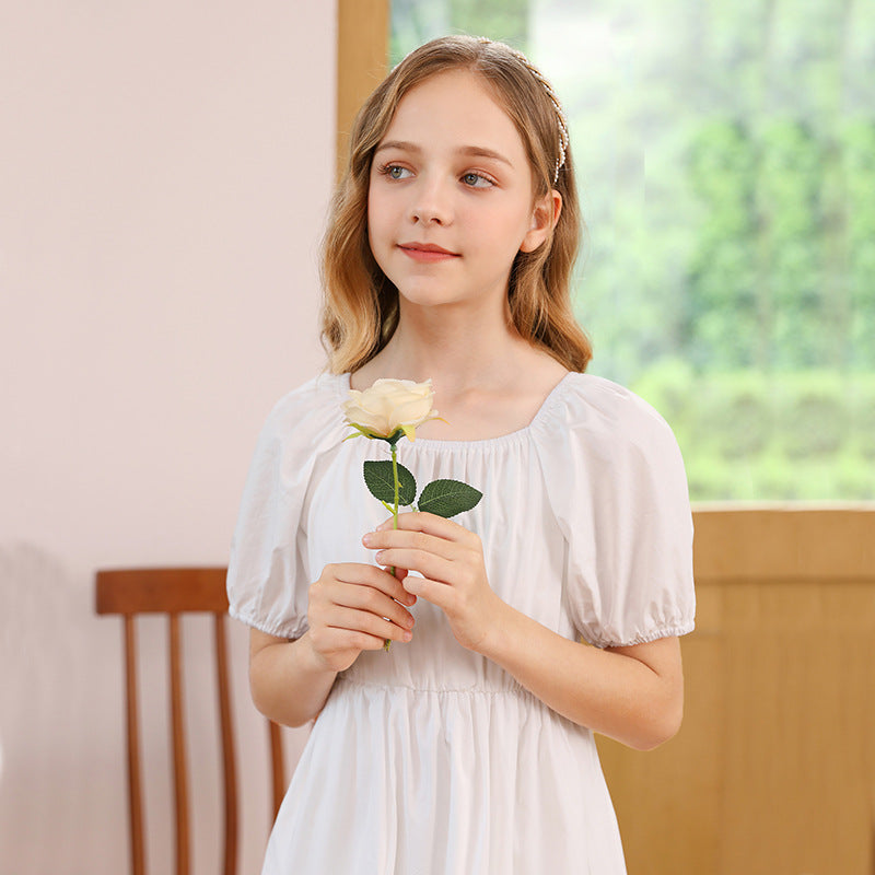 Short Sleeve Long Dress for Girls,  Mid to Large Children's Dress