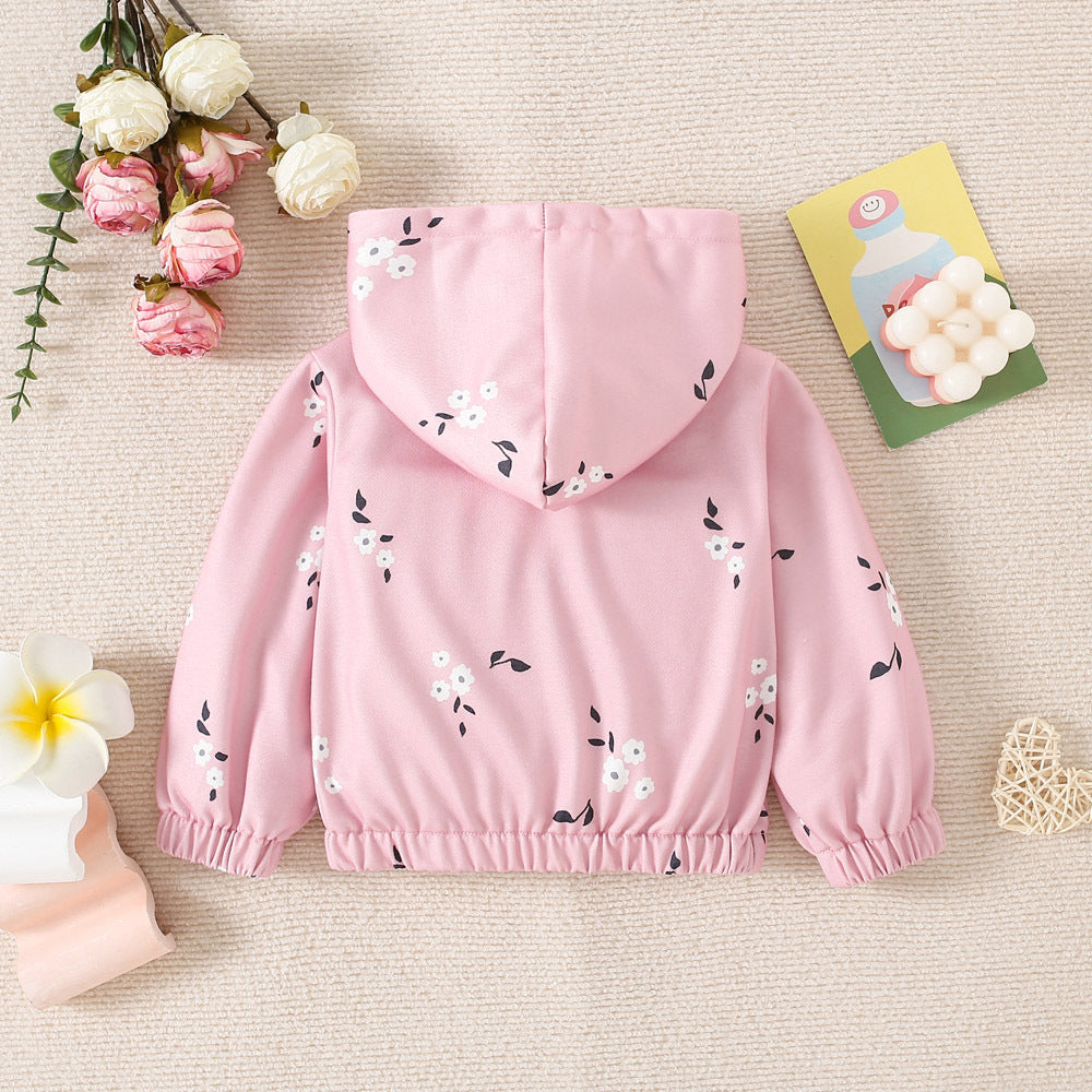 Full of floral print hooded zipper jacket