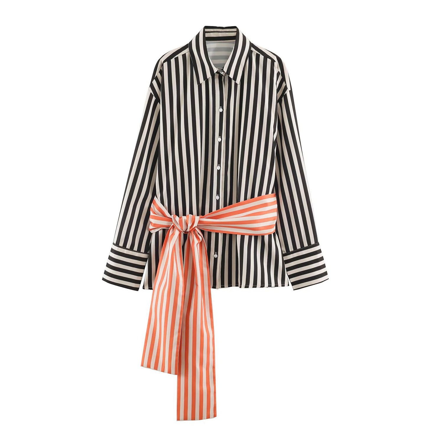 Splicing waistband striped shirt
