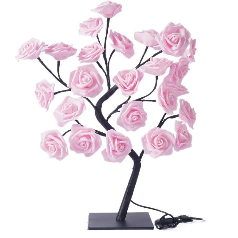 EVA Artificial Valentine's Day Rose Tree Lamp for Bedroom and Living Room, Qixi Wedding Decoration with USB Switch, Warm White Light