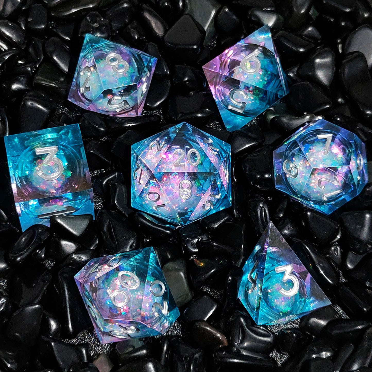 Resin Sand Flow Dice Liquid Core DND DungeonsDragons TRPG Board Game Dice Set Roleplaying Cthulhu