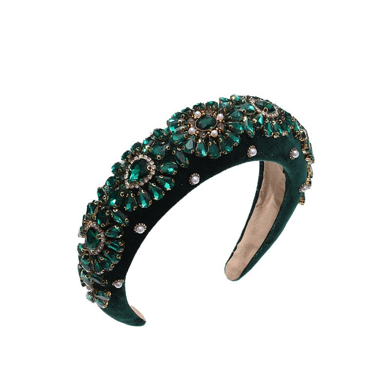 Baroque colored rhinestone headband with retro sponge wide edge headband